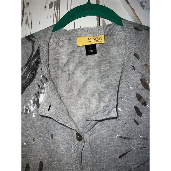 SoCa St. John Cardigan Sweater Gray Silver Shiny Metal Lightweight Spring Size M - Picture 5 of 8